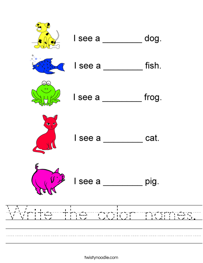 Write the color names Worksheet Twisty Noodle Write the color names Worksheet Twisty Noodle