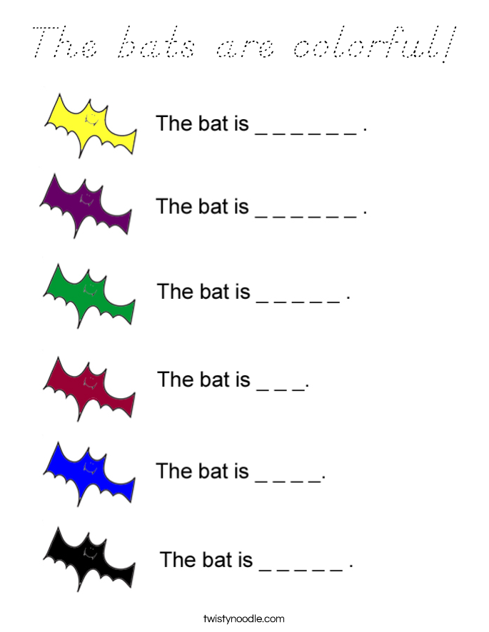 The bats are colorful Coloring Page - D'Nealian - Twisty Noodle