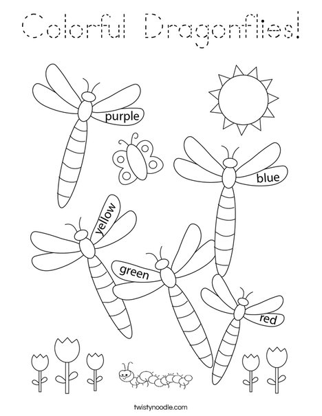 Colorful Dragonflies Coloring Page