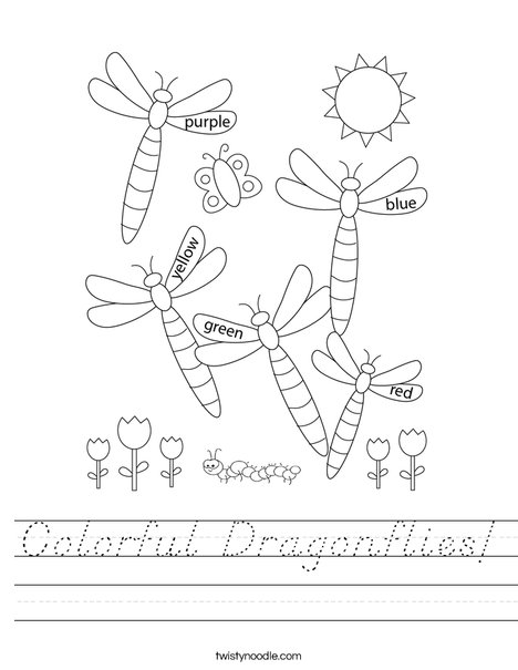 Colorful Dragonflies Worksheet