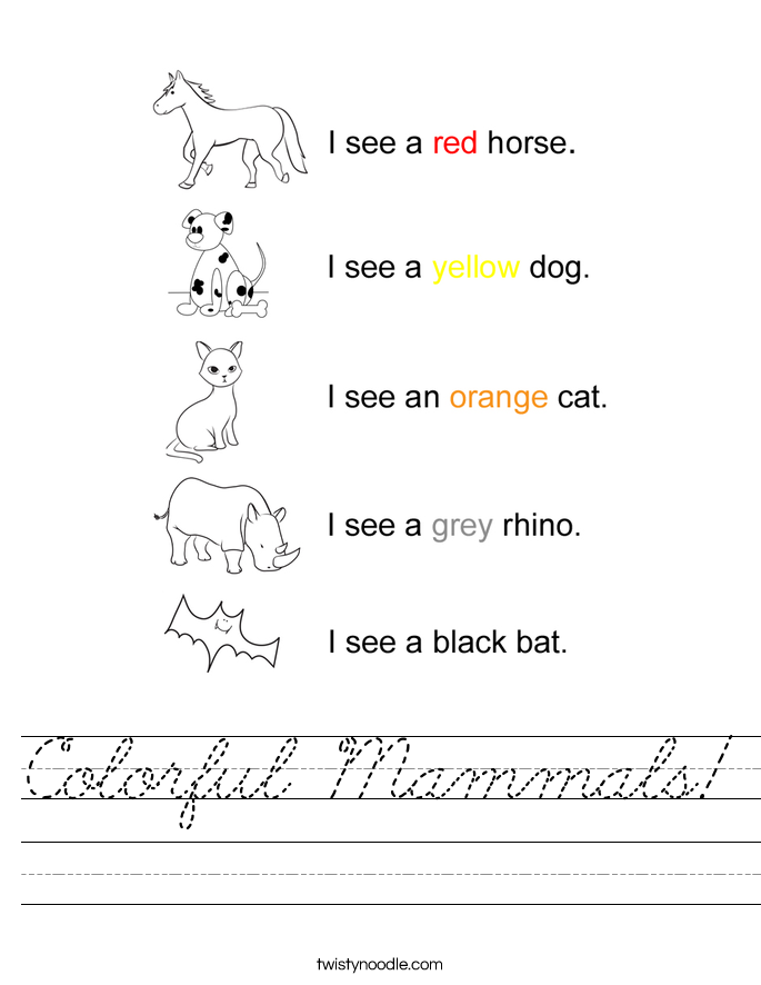 Colorful Mammals! Worksheet