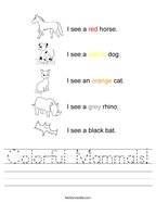 Colorful Mammals Handwriting Sheet