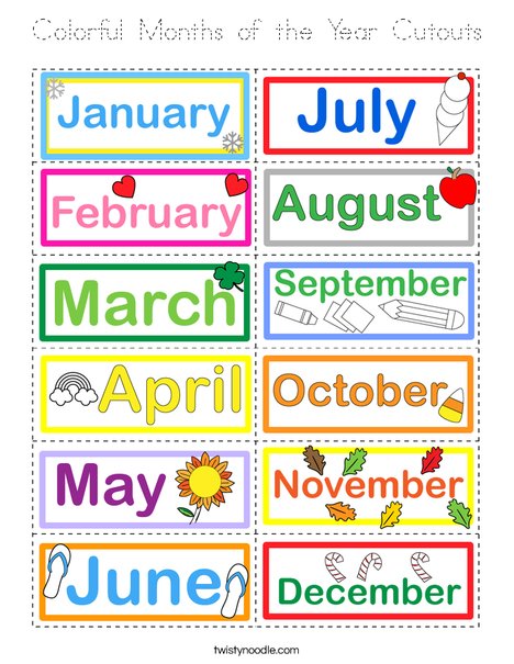 Colorful Months of the Year Cutouts Coloring Page