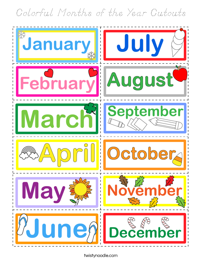 Colorful Months of the Year Cutouts Coloring Page