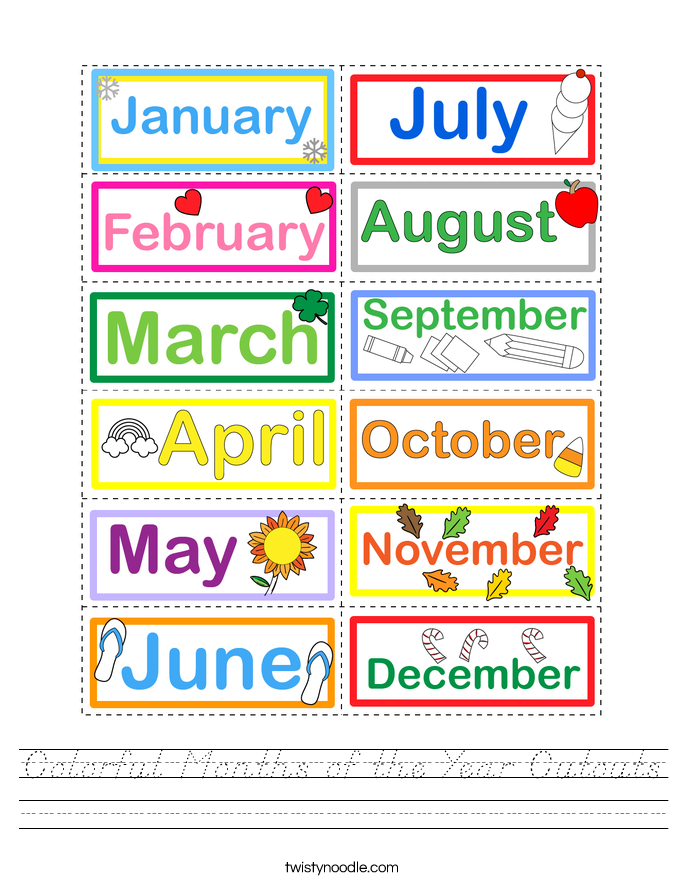 Colorful Months of the Year Cutouts Worksheet