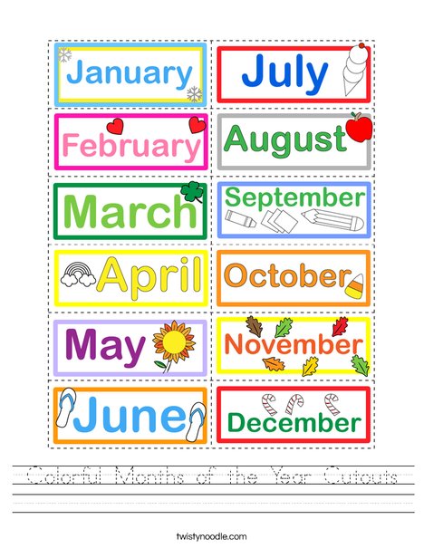 Colorful Months of the Year Cutouts Worksheet