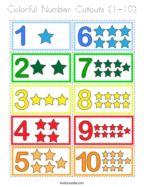 Colorful Number Cutouts (1-10) Coloring Page
