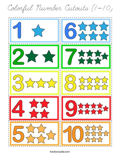 Colorful Number Cutouts (1-10) Coloring Page