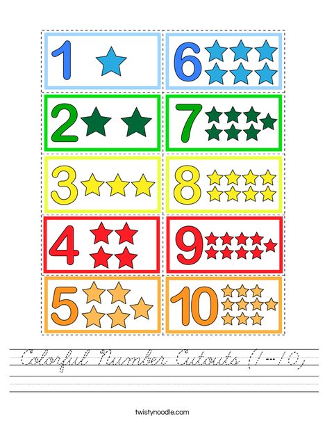 Colorful Number Cutouts (1-10) Worksheet