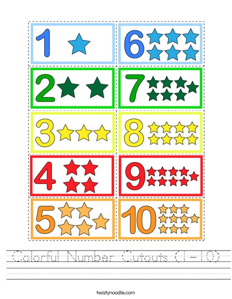 Colorful Number Cutouts (1-10) Worksheet