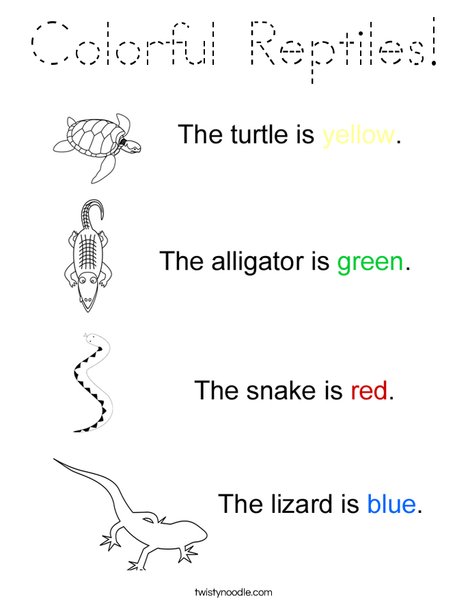 colorful reptiles coloring page tracing twisty noodle