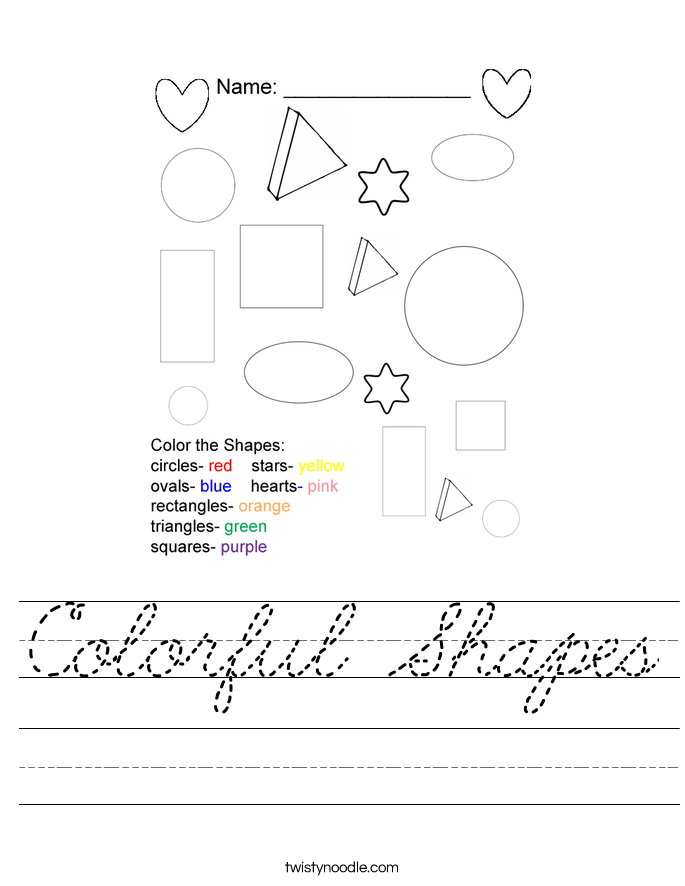 colorful shapes worksheet cursive twisty noodle