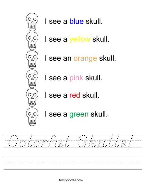 Colorful Skulls Worksheet