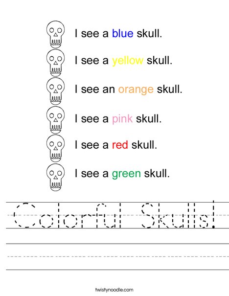 Colorful Skulls Worksheet