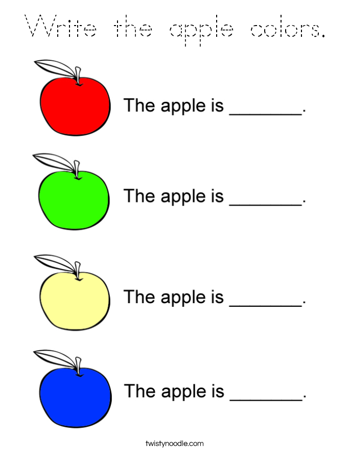 Write the apple colors. Coloring Page