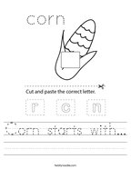 Corn starts with Handwriting Sheet