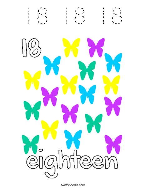 Count 18 butterflies Coloring Page