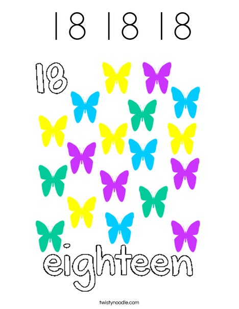 Count 18 butterflies Coloring Page