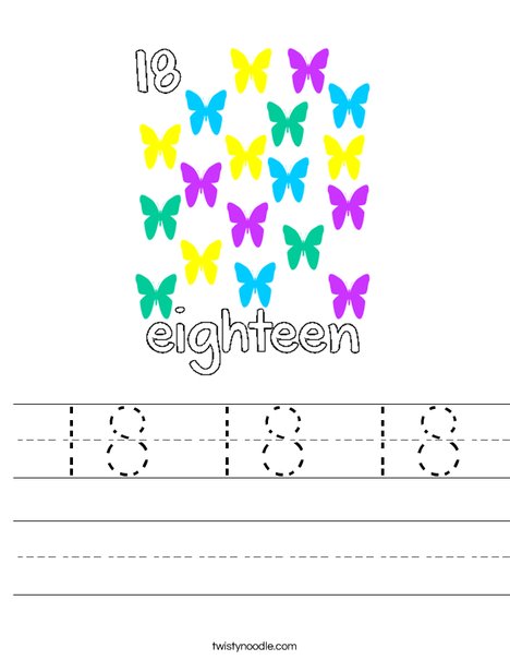 Count 18 butterflies Worksheet