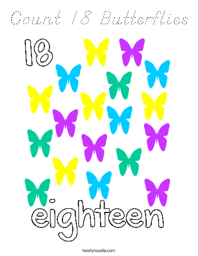 Count 18 Butterflies Coloring Page