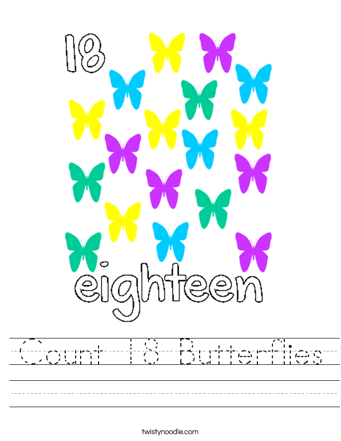 count 18 butterflies worksheet twisty noodle