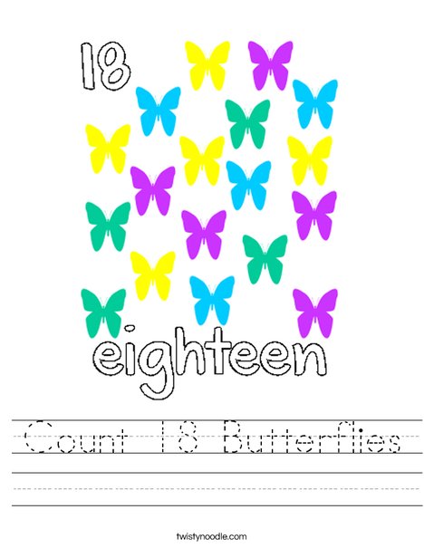 Count 18 butterflies Worksheet