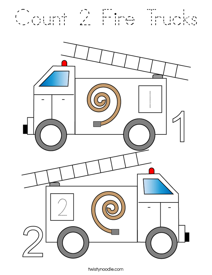 Count 2 Fire Trucks Coloring Page