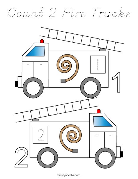 Count 2 Fire Trucks Coloring Page
