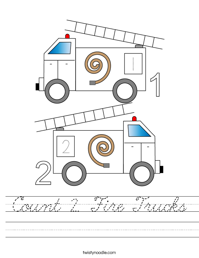 Count 2 Fire Trucks Worksheet