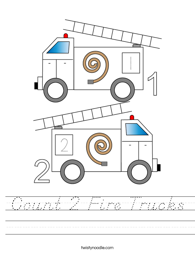 Count 2 Fire Trucks Worksheet