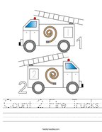 Count 2 Fire Trucks Handwriting Sheet