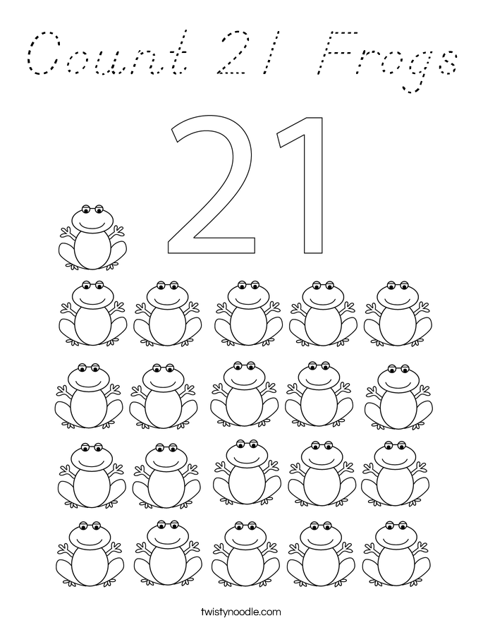 Count 21 Frogs Coloring Page