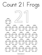 Count 21 Frogs Coloring Page