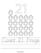 Count 21 Frogs Handwriting Sheet