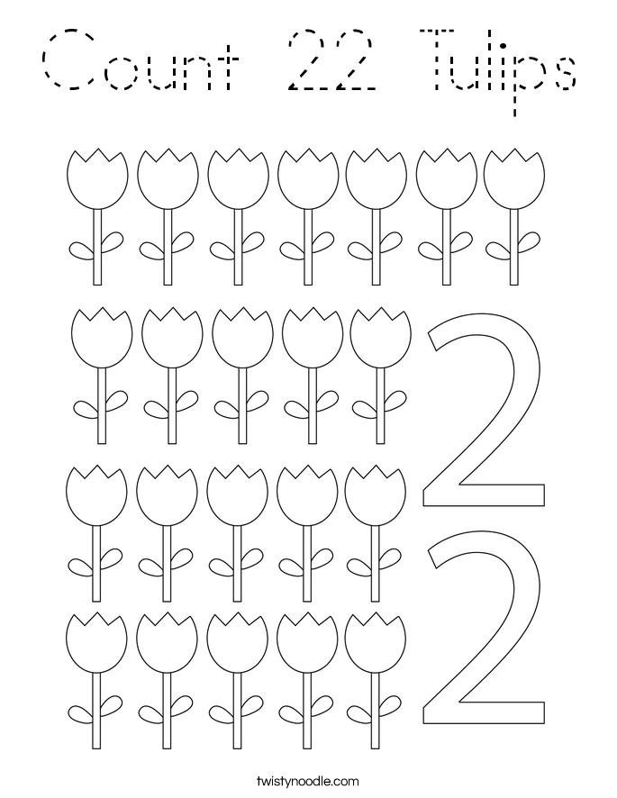 Count 22 Tulips Coloring Page