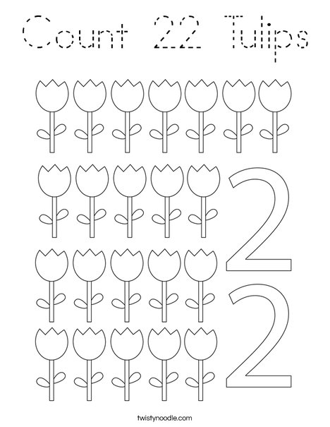 Count 22 Tulips Coloring Page