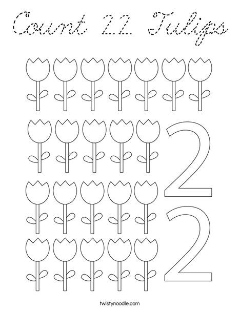 Count 22 Tulips Coloring Page
