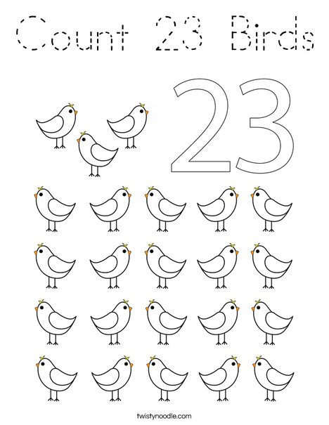 Count 23 Birds Coloring Page
