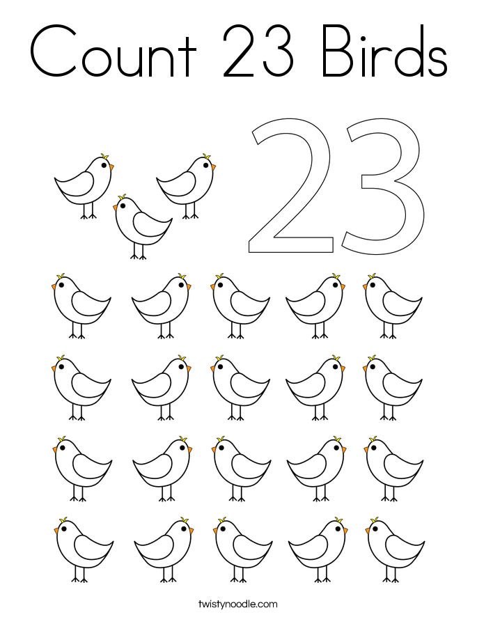 Count 23 Birds Coloring Page