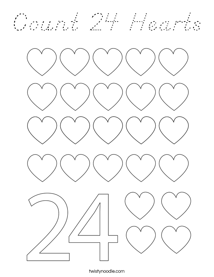 Count 24 Hearts Coloring Page