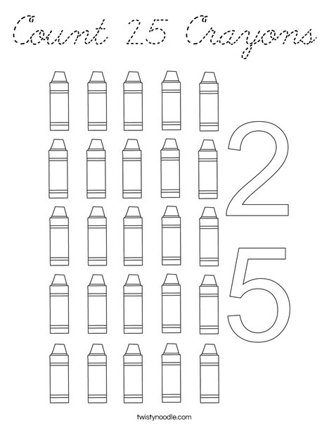 Count 25 Crayons Coloring Page