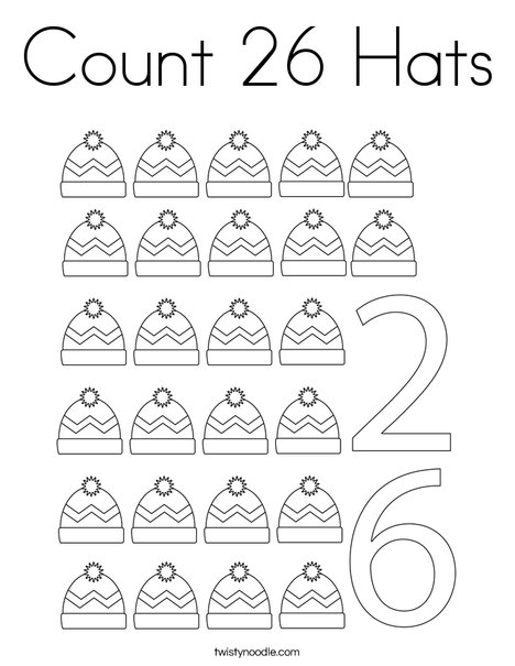 Count 26 Hats Coloring Page