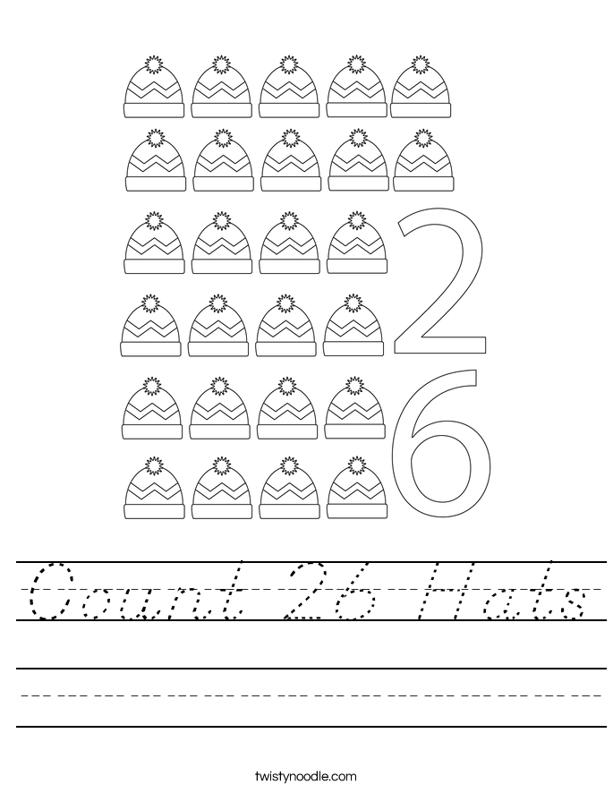 count 26 hats worksheet dnealian twisty noodle