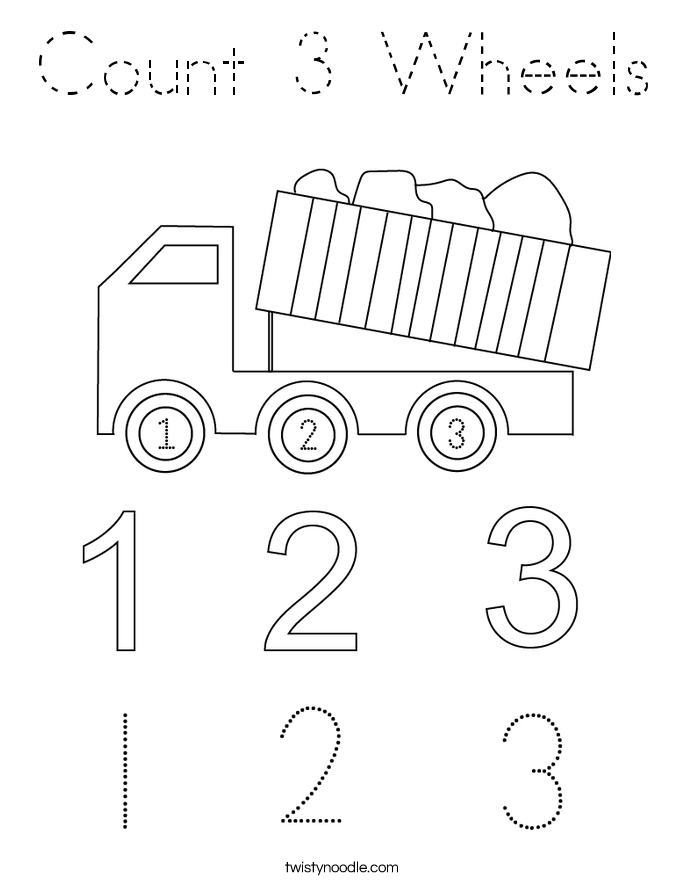 Count 3 Wheels Coloring Page