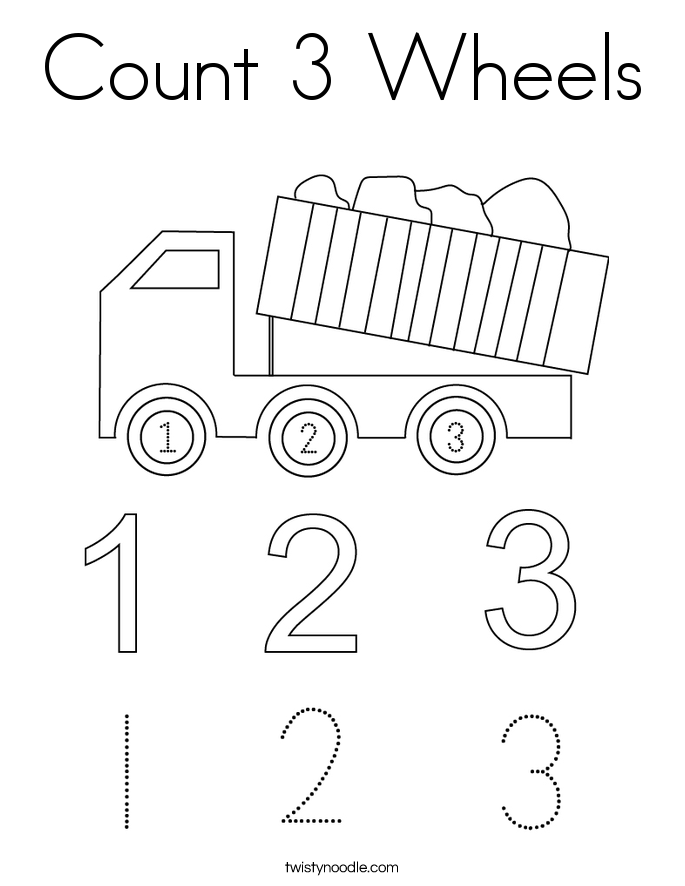Count 3 Wheels Coloring Page