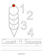 Count 4 Scoops Handwriting Sheet