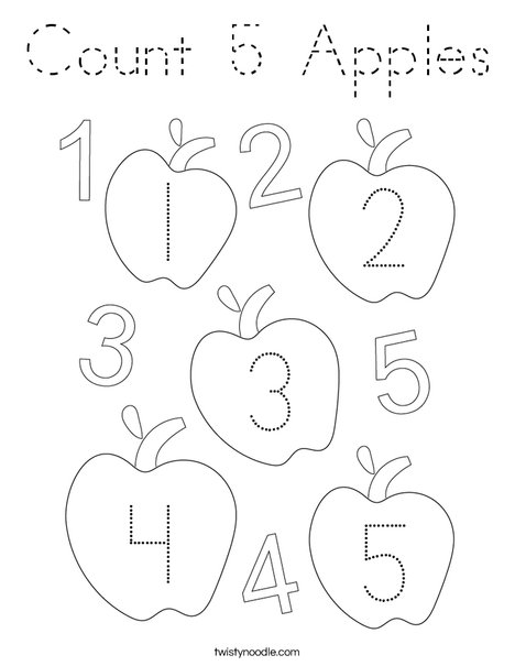 Count 5 Apples Coloring Page