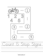 worksheet for kindergarten number 5 Count 5 Stop Signs Handwriting Sheet