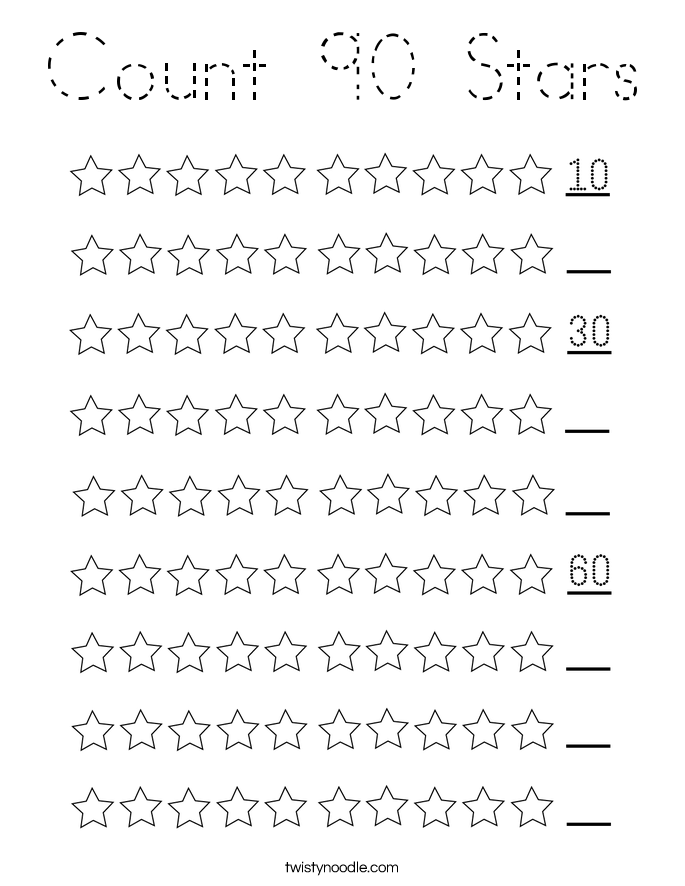 Count 90 Stars Coloring Page