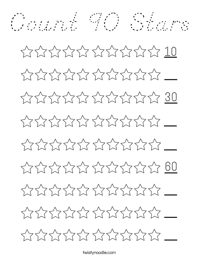 Count 90 Stars Coloring Page